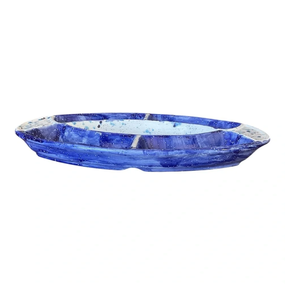 Handmade Italian Pottery Divided Serving Dish – Blue & White Glaze